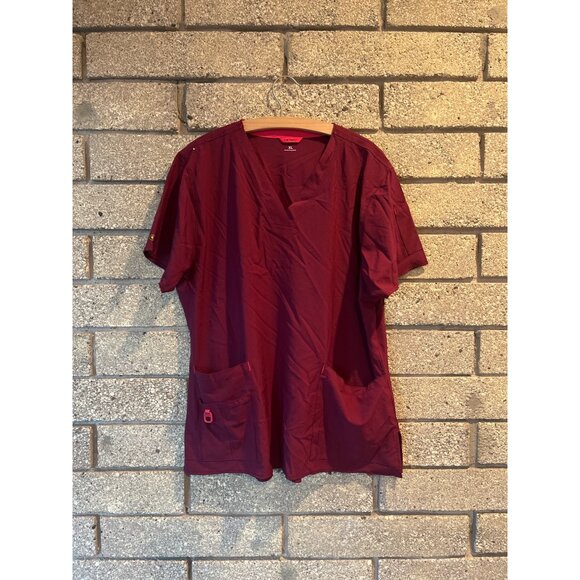 Carhartt Burgundy Womens Medical Scrub Top XL W/ Pockets & Utility Loop - Picture 1 of 7